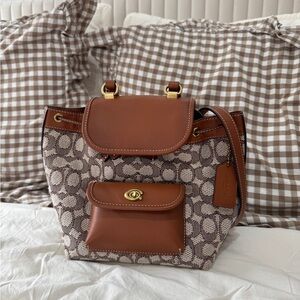 Coach Brown and Cream Patterned Backpack
